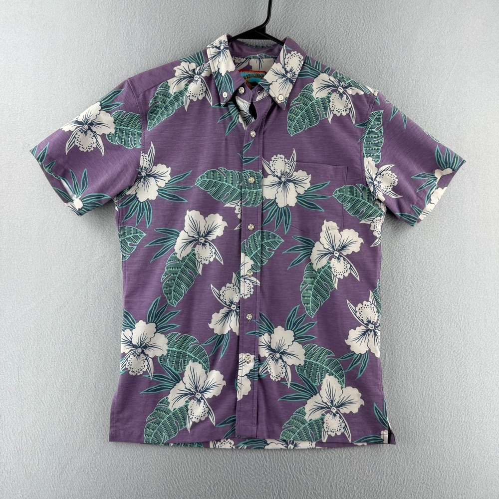 Reyn Spooner Shirt Mens XS Purple Hawaiian Button Up Stretch Joe Kealoha